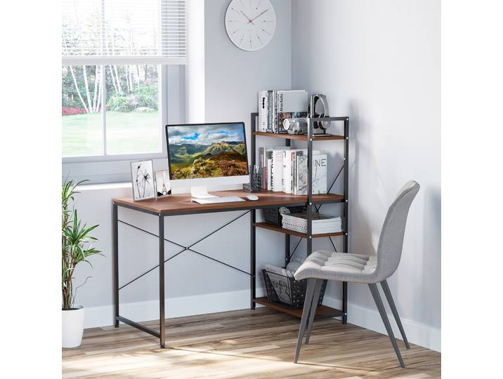 HOMCOM Bureau Étagères Design Industriel Noyer 120cm