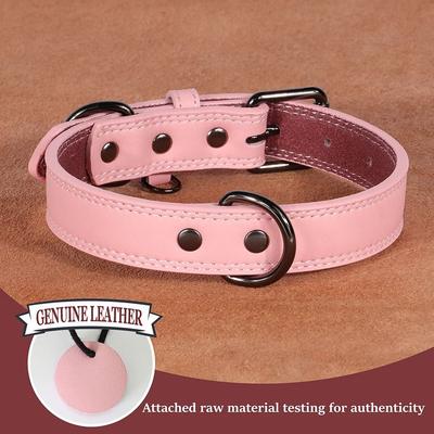 Uplift Picks Soft Genuine Leather Dog Collar Durable Pet Collar For All Dog Sizes pink m