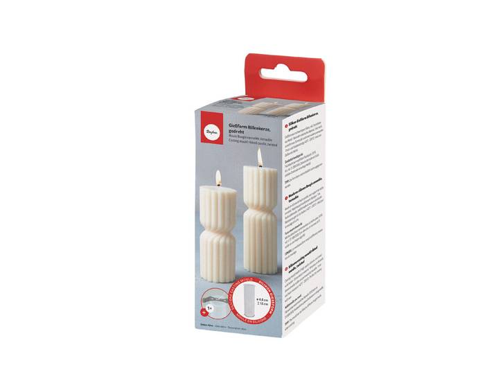 Silikon Giessform Rillenkerze, gedreht, ø4,6x15cm, +Metall Dochthalter, Box 1Set