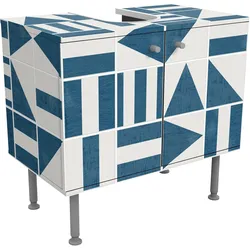 WASCHBECKENUNTERSCHRANK Fliesen mit geometrischen Formen Blau Shabby 60/55/35 cm
