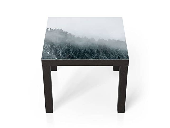 DEQORI Glastisch schwarz klein 55x55 cm Motiv Nebel über Baumwipfeln ausgefallener Beistelltisch aus Glas Hochglanz Couchtisch fürs Wohnzimmer moderner Couch Tisch mit Design