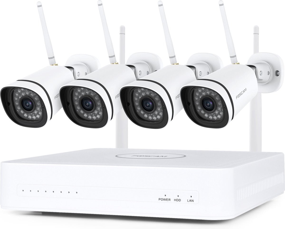 Foscam FN8108W-B4-1T Beveiligingscamera Set - 4 Draadloze Camera's - 3MP - 1TB Geheugen - Nachtzicht 30m - Mesh Wifi - Wit