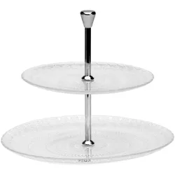 Avet Tortenständer 2 Etagen aus klarem Glas, Tabletts mit 21 und 28 Zentimetern, Höhe 22 cm, Kollektion Magreb dk3313-pms