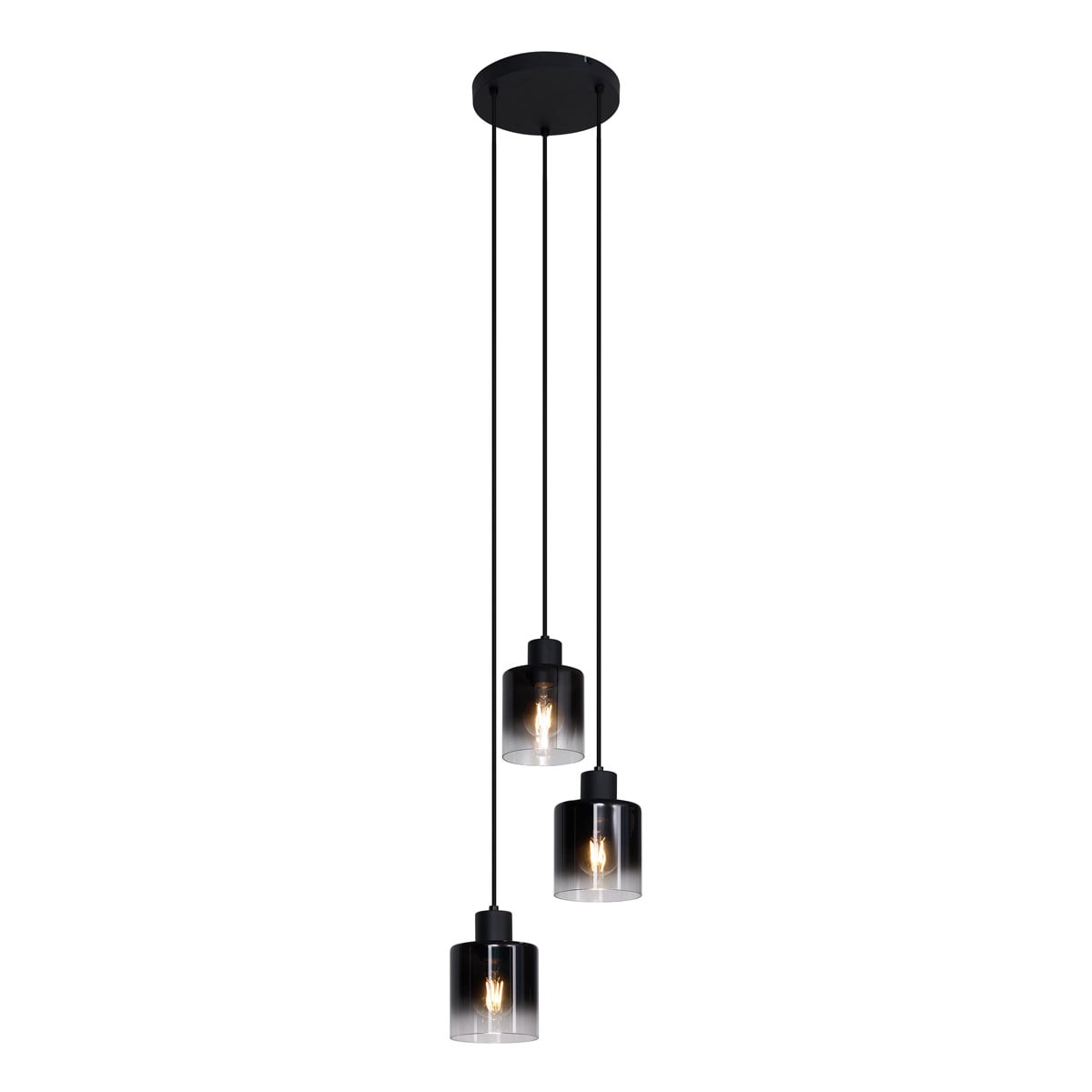 Qazqa Moderne hanglamp zwart met grijs glas, 3-lichts