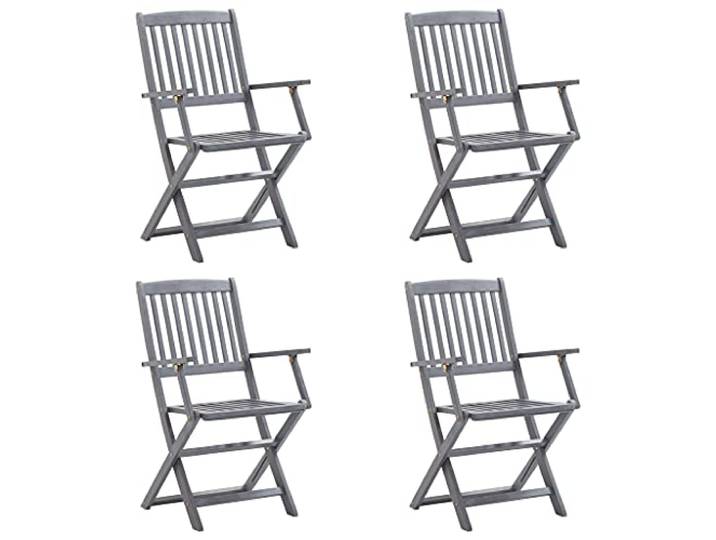SKTQYQO Set mit 4 Klappstühlen aus Akazienholz mit Kissen Grau gewaschen, grüne Kissen Polyester, für den Außenbereich, faltbar, max. 110 kg