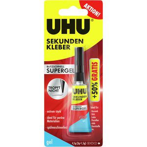 UHU Sekundenkleber 48790 blitzschnell Supergel, Gel, extra stark, tropft nicht, wasserfest, 3g