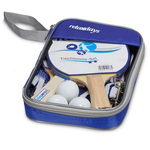 Relaxdays Tischtennisschläger 2-Sterne, 7-teiliges Set, aus Holz, 2 Schläger, 3 Bälle, Netz & Transporttasche