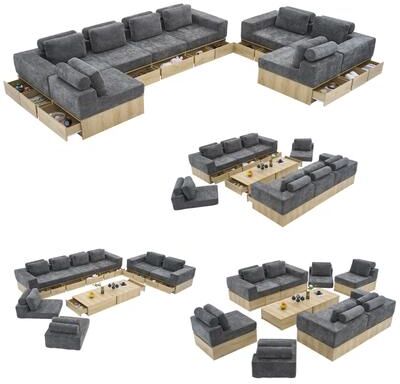 Direct Wicker 8-seat Modular Sectional Sofa with Built-In Cabinet Base and Center Table Design