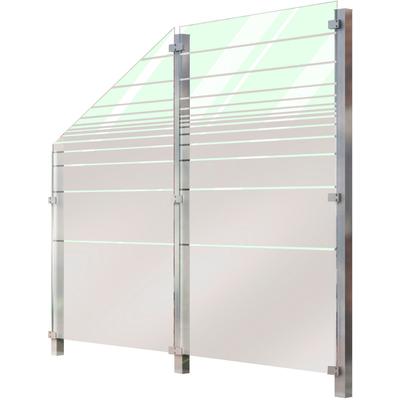 Zaun STAKET PRO, silber (silberfarben), Pfosten: 3 Stk., Edelstahl, Glas, Zaunelemente, Glaszaun, Gesamtlänge: 1,21 m, 3 Pfosten