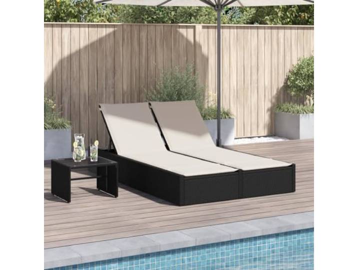 Doppelliege mit Kissen Schwarz Poly Rattan, verstellbare Rückenlehne PE-Rattan, pulverbeschichteter Stahlrahmen, abnehmbare Bezüge, 110 kg pro Sitzplatz
