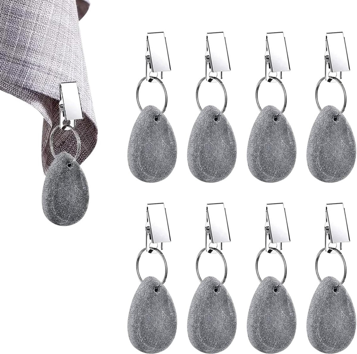SnelShoppen 8 stuks tafelkleedgewichten met clips van natuursteen voor buiten