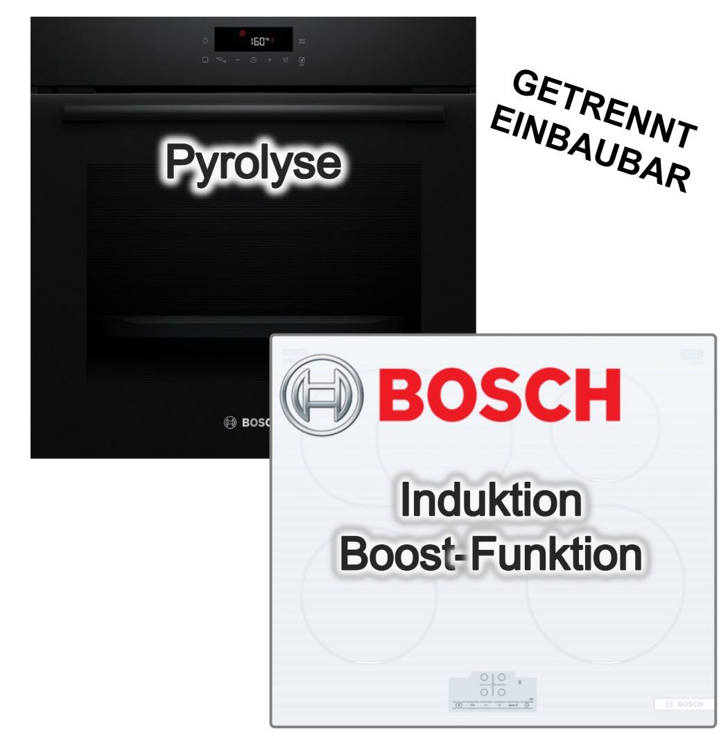 Bosch Herdset Einbaubackofen 3D-Heißluft Pyrolyse + Induktionskochfeld PowerBoost Bräterzone Touch weiss