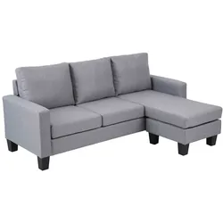 Oviala Business Ecksofa mit Meridian aus Stoff, 3-Sitzer, grau
