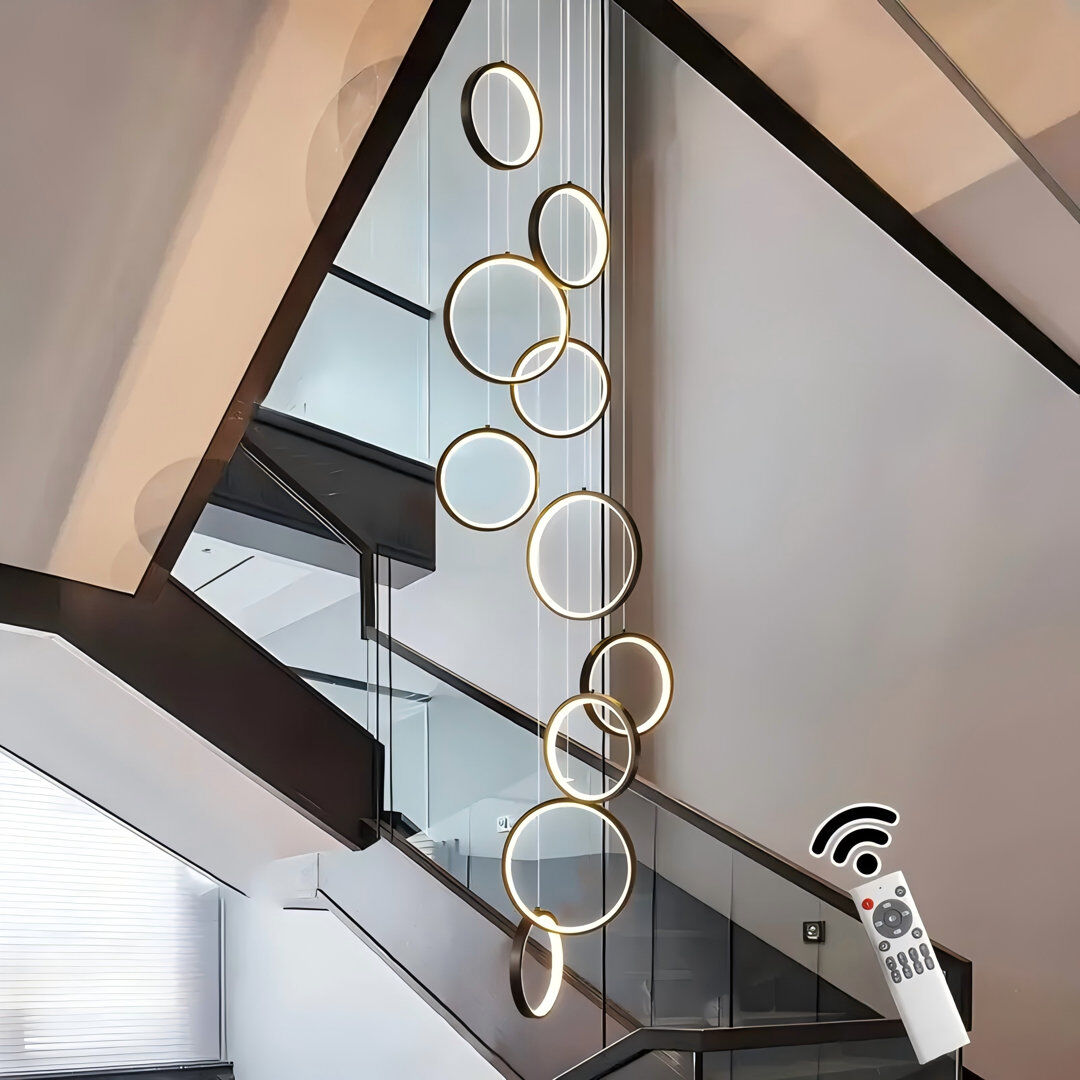 Blue Elephant Adaleena 10 - Light LED Dimmable Geometric Long Chandelier Hanging Pendant for Staircase Matte Black 25cm H X 25cm W