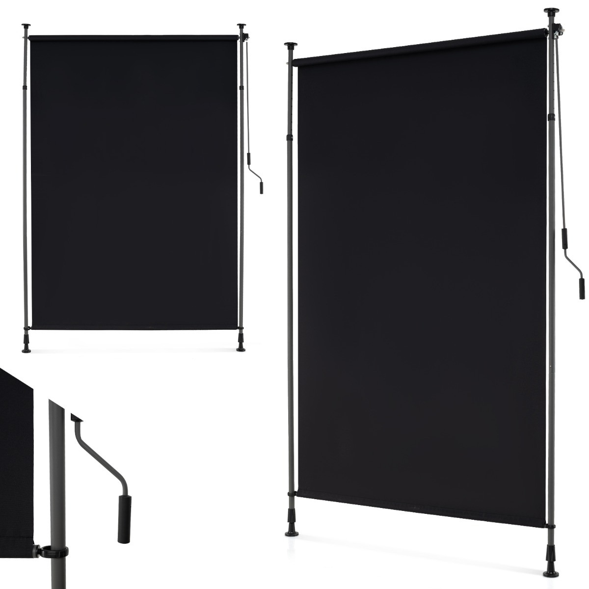 Costway Verticaal Uittrekbaar Zonnescherm voor Buiten, Verticale Luifel zonder Boren met Zwengel, 200 x 220-310 cm