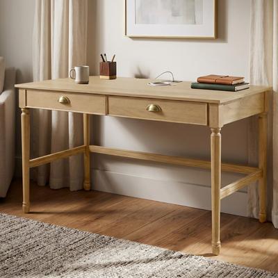 Christopher Knight Home - Belmont Writing Desk MDF & Rubber Wood with Drawers, Built-In Charging Station, Spacious Worktop