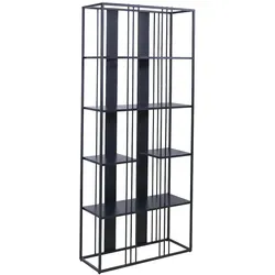 Décoshop26 - Hohes Bücherregal 180x80x31 cm Metallrahmen und MDF-Platten mit schwarzer Melaminbeschichtung Industriestil 04_0008774