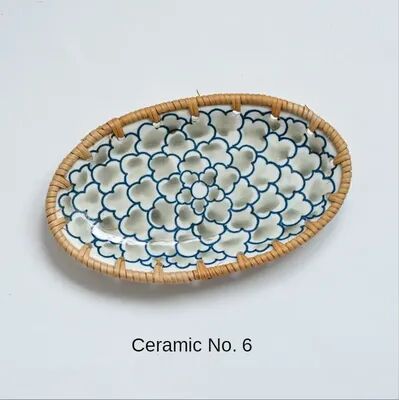 ModernMart Japanese Rattan Woven Ceramic Snack Plate For Fruit, Candy & Dessert Serving 6