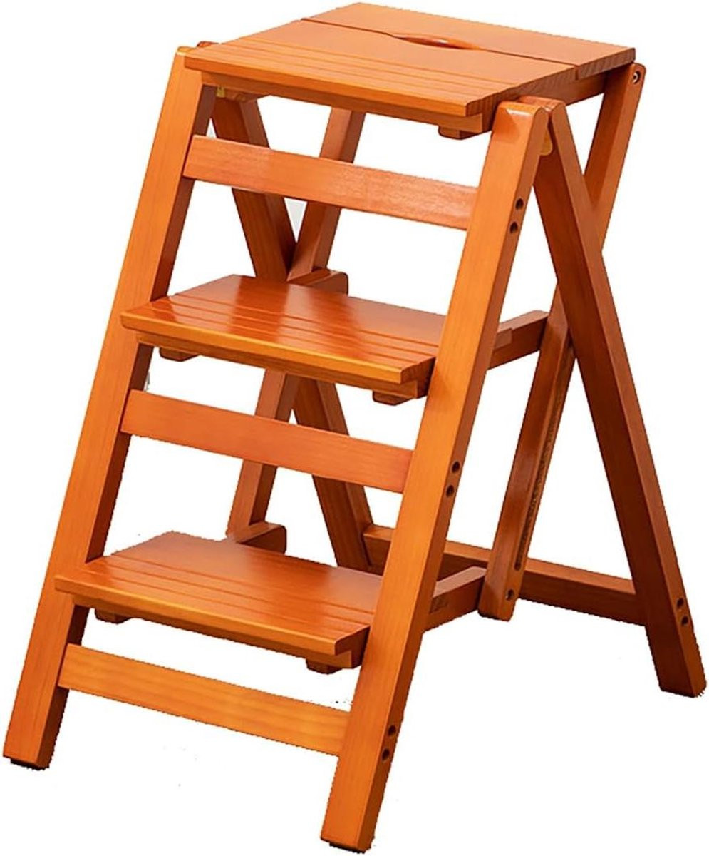 Houten Opstap Kruk Decoratieve Ladder Honingkleur