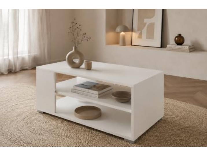 Elvora DESIGN. Couchtisch Weiß MODERA, Wohnzimmertisch 2 Fach Modern, Minimalistisch, Skandinavisch, Inbusschlüsselsatz, Wohnzimmer, Laminat-Möbelplatte, PVC-Platte