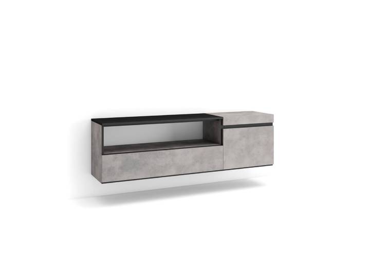Meuble tv effet bois ciment 150x35x45cm suspendu