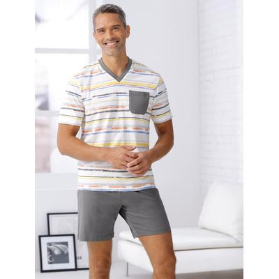Shorty, Herren, Gr. 56/58, beige (ecru, anthrazit, bedruckt), 100% Baumwolle, Homewear-Sets Shorty