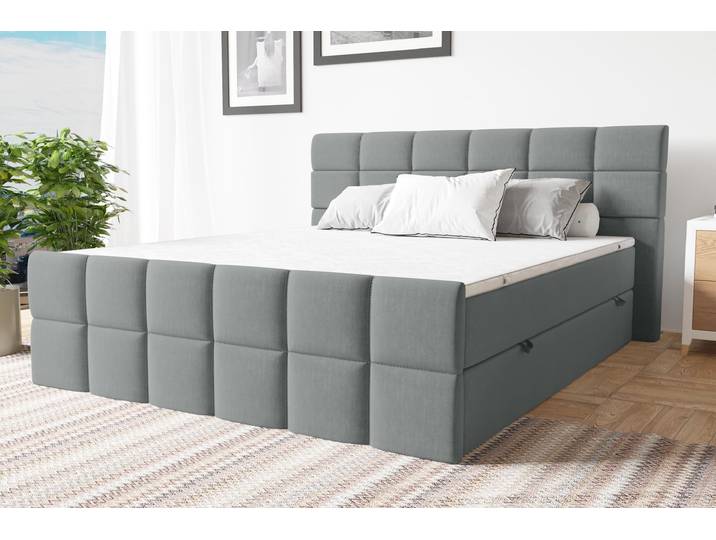 Dunkan Boxspringbett Strukturstoff INARI Hellgrau 140x200 cm Bonell-Federung