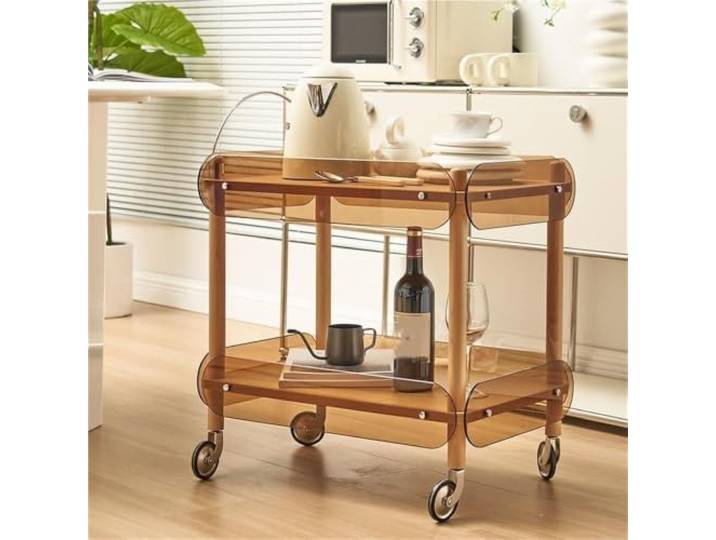LigedamaiEU Mehrzweckwagen, 2 Etagen, mobiler Beistelltisch for Wohnzimmer, Sofa, Beistelltische, Snackwagen, Präsentationsständer, leicht