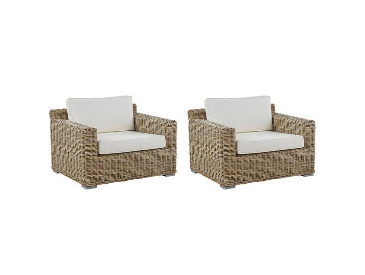GARTENSESSEL 2er-Set Rattan natürlich Auflagen cremeweiß Ardea