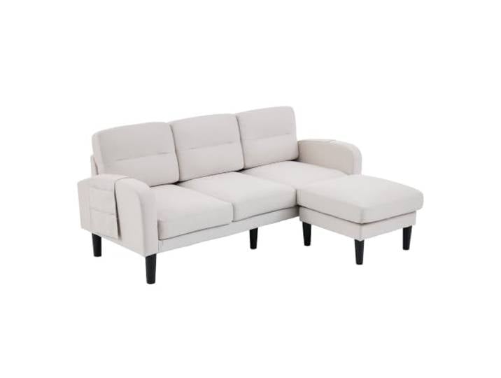 Ropilly L-förmiges Ecksofa mit Chaiselongue, 3-Sitzer, Beige Modulares Stoffsofa, 6 seitliche Staufächer, abnehmbare Polster, 10 Beine, für kompakte Wohnräume