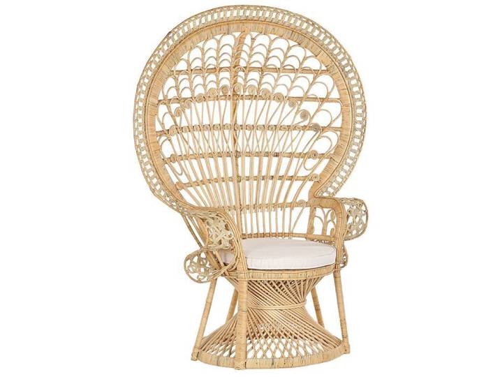 Fauteuil en rotin - BELIANI - EMMANUELLE - Haut dossier - Coussin assorti - Beige
