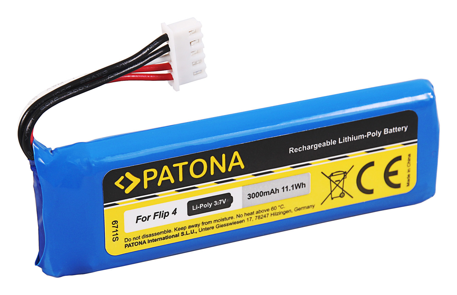 Patona 6711 Oplaadbare Lithium-ion Batterij voor JBL Flip 4, Blauw, 3000 mAh
