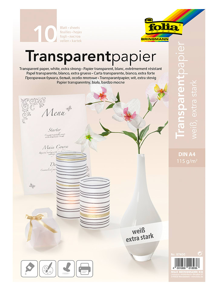 folia PAPER Transparentpapier in Weiß - 10 Blatt - DIN A4 - onesize