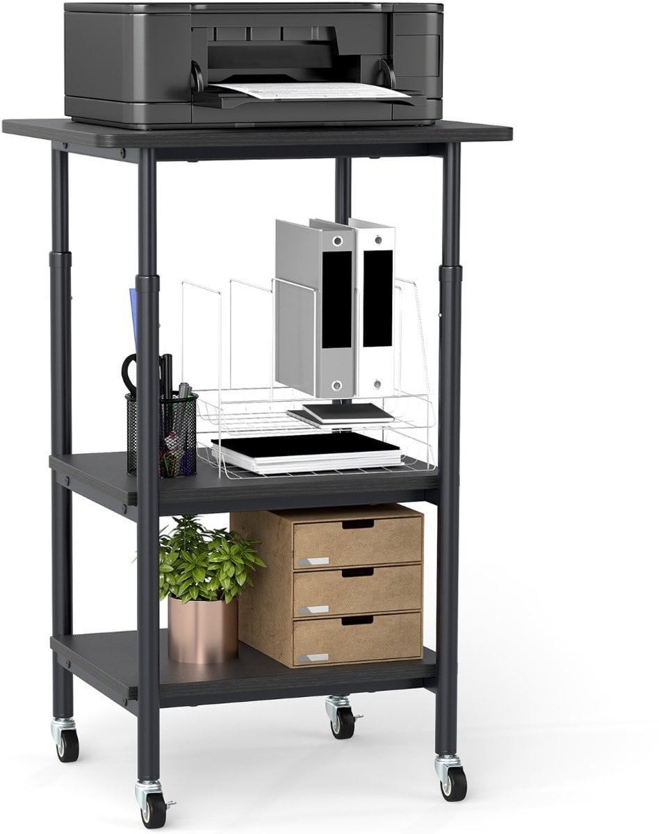 SureDeal Bureaukast - 3-laags Hoogteverstelbare Printerstandaard met Wielen - Donkerbruin - B/D/H: 49 x 40 x 65 cm