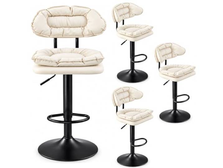 JSWHYBD 360° Drehbarer Barhocker, Höhenverstellbar mit Rückenlehne Gepolsterter Sitz, Fußstütze & Stabiler Sockel für Küche, Insel, Hausbar und Essbereich(Ivory,Set of 4)