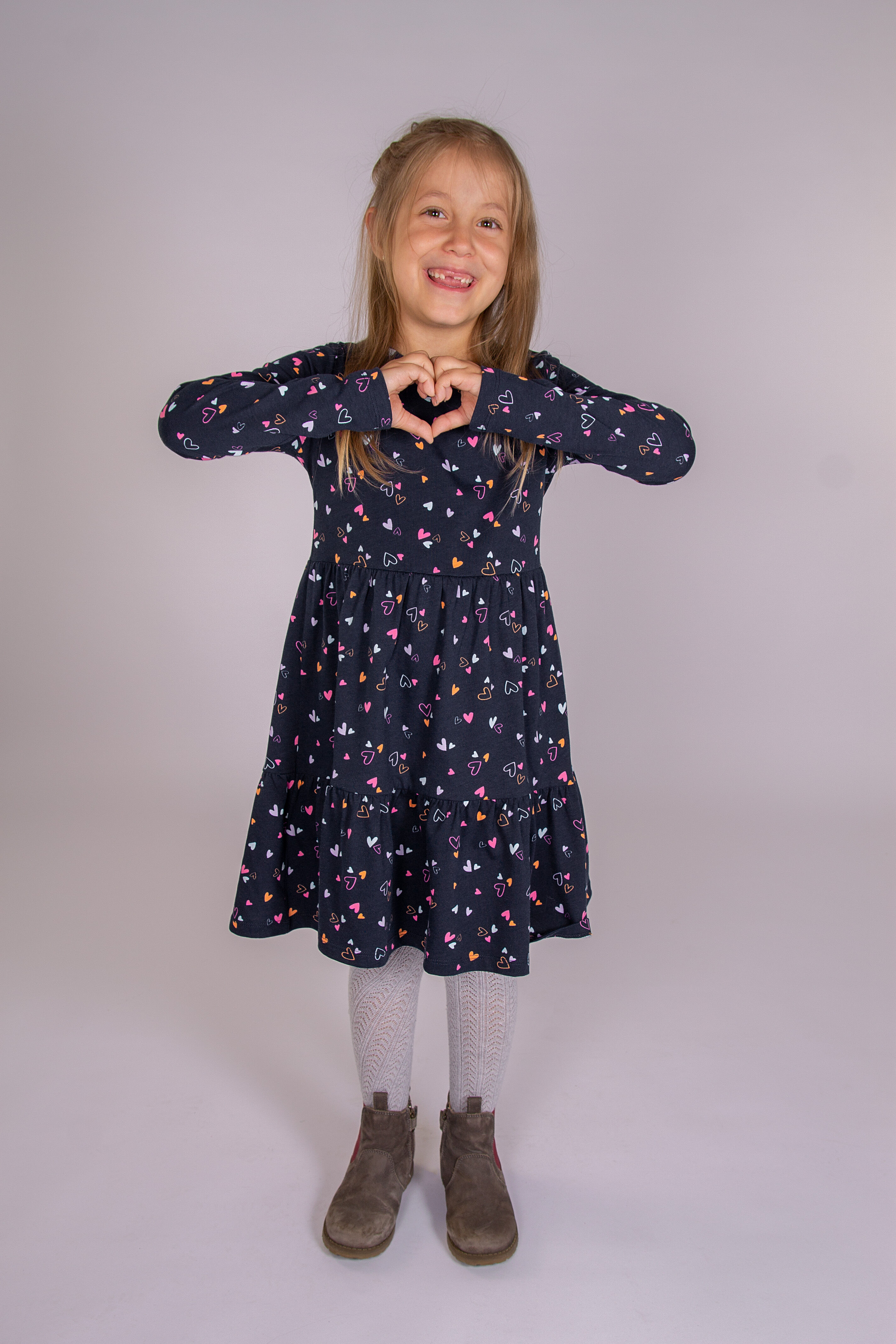 Midikleid HAPPY GIRLS, Mädchen, Gr. 92, N-Gr, Langarm, Jersey, blau (navy), Jersey, Obermaterial: 100% Baumwolle, bedruckt, regular fit, Rundhals, Kleider Midikleid navy 92, N-Gr, Langarm, Jersey