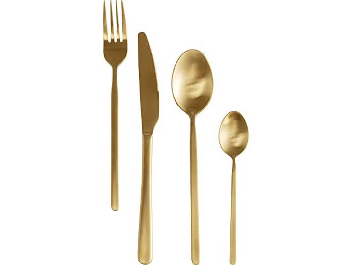 Kare Design Gloria Besteckset, 16-teilig, für 4 Personen, Edelstahl vermessingt, mattes Messing-Finish, hochwertiges Essbesteck, ergonomisch, Gabel, Messer, Löffel, Teelöffel