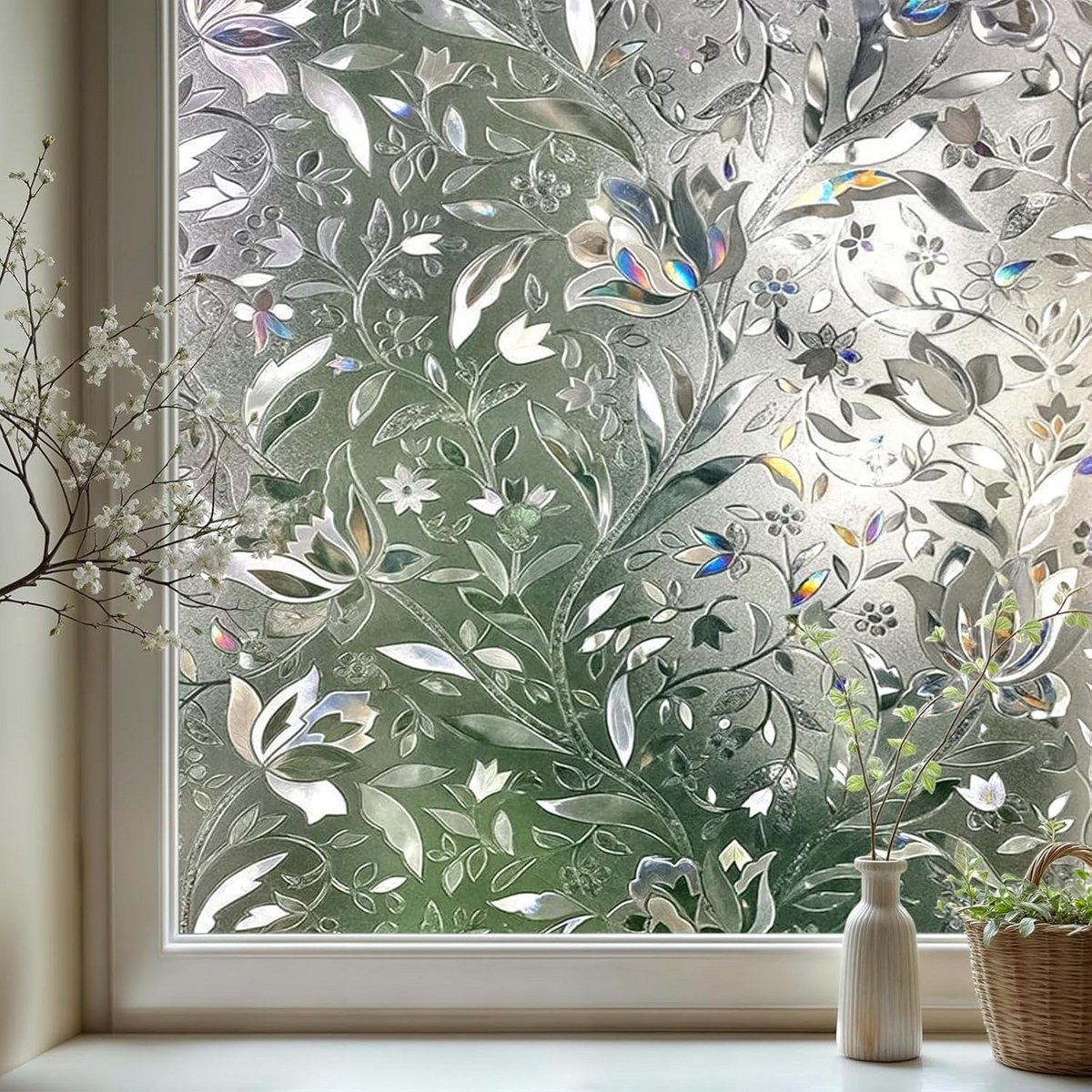 Decoratieve Zelfklevende Privacy Raamfolie met 3D Tulpenpatroon - Anti UV en Lichtdoorlatend