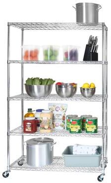 "Seville Classics Commercial-Grade 5-Tier NSF-Certified Steel Wire Shelving with Wheels, 48"" W x 18"" D x 72"" H"