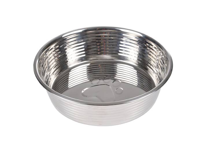 Fressnapf aus Edelstahl, Futternapf mit Rillen und Pfotenmotiv, Ø 20 cm
