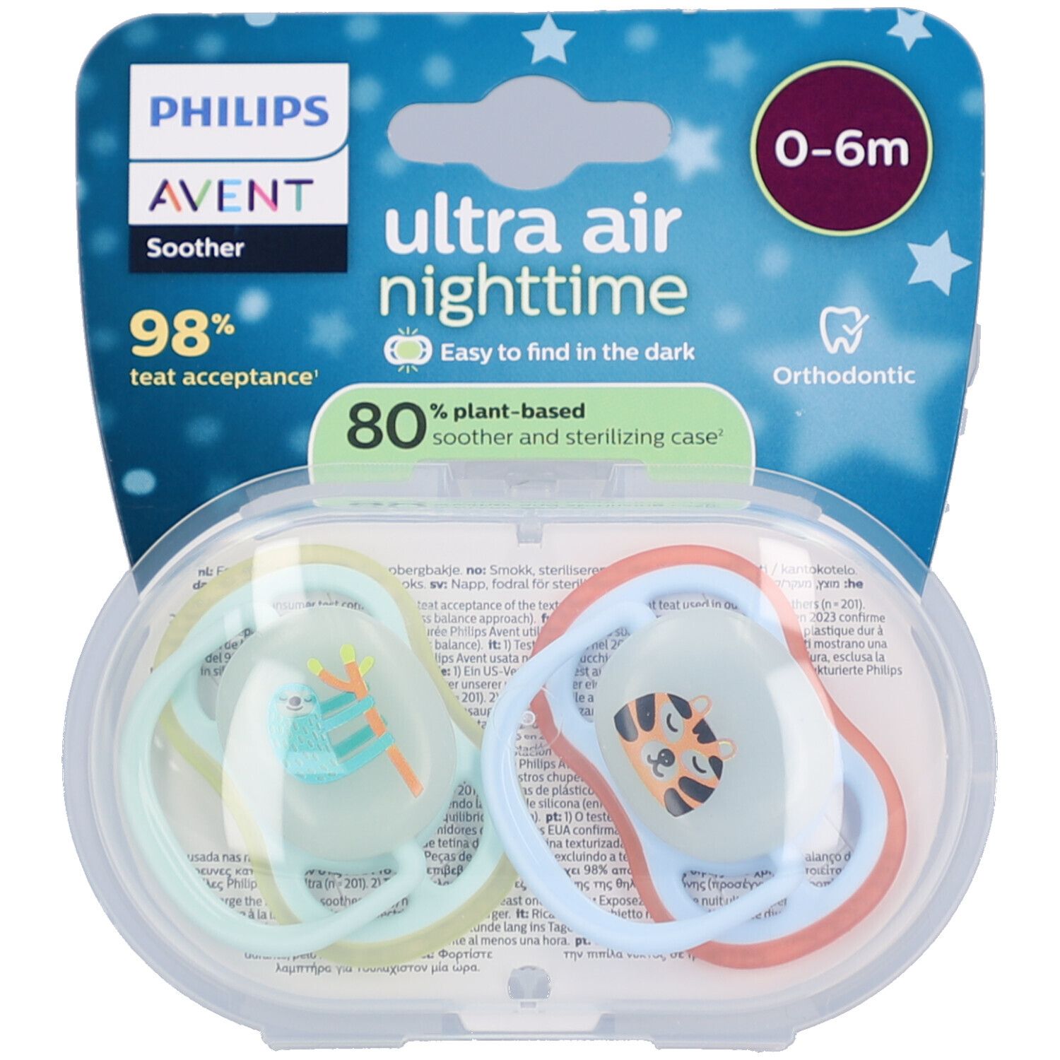Philips Avent Fopspeen +0m Air luiaard/leeuw 2st 2 St Schnuller