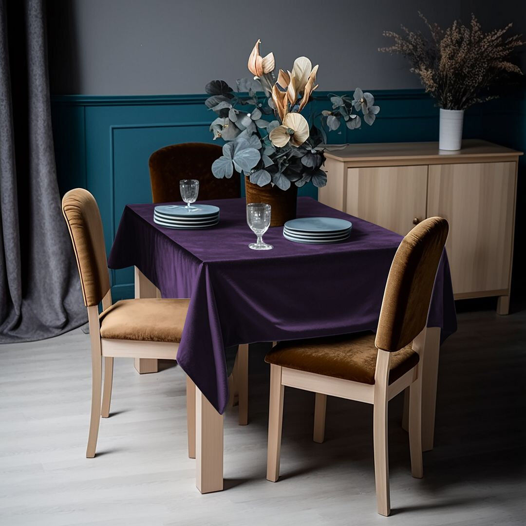 Lilijan Home & Curtain Matte Velvet Square Tablecloth Violet 132cm W x 213cm L
