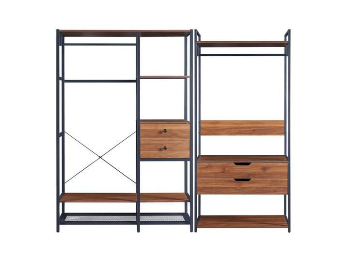 [en.casa] Garderoben-Set 2 Tlg. Larem, Walnussfarben, Schwarz, Metall, 4 Schubladen, einzeln stellbar, 204x180x40 cm, Garderobe, Garderobensets & -serien, Garderoben-Set