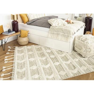 Wollteppich ME GUSTA "Bohist 425", beige (creme, khaki), B:120cm H:18mm L:180cm, Wolle, Teppiche, Wohnzimmer, Hoch-Tief-Struktur, Boho, Ethno