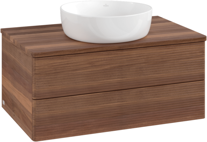 Villeroy und Boch Antao Waschtisch-Unterschrank L19112HM mit Beleuchtung mit Struktur, 80x36x50cm, Waschbeckenplattenfarbe warm walnut, warm walnut