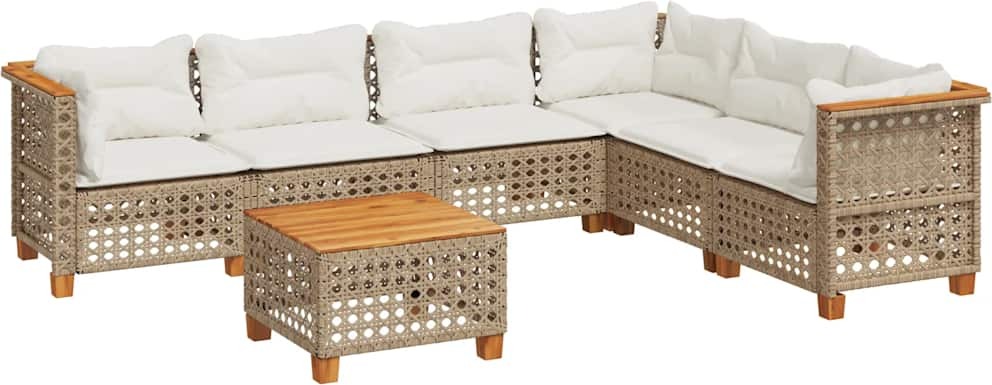 7-tlg. Garten-Sofagarnitur mit Kissen Beige Poly Rattan