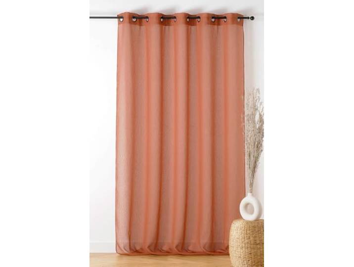 LINDER - Voilage Bouclette - Finition Œillets Couleur Canon de Fusil - Coloris Orange Brique - 290x240cm - 100% Polyester - Collection Boucline