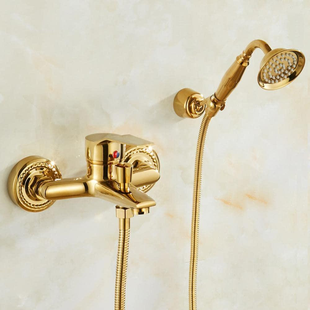 Dripio Gouden wanddoucheset met handdouche en één hendel van messing