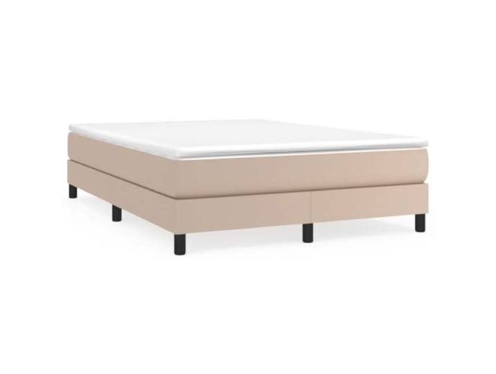 PUGYNBK Boxspringbett, Cappuccino, 140 x 200 cm, mit Matratze Gefederte Federn, widerstandsfähiges Kunstleder, mittlere Härte, Holzlamellen, einfache Reinigung