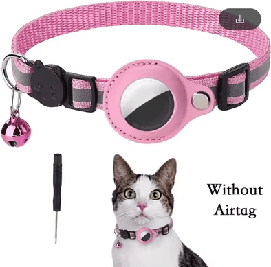 Inspire Picks Reflective AirTag Cat Collar Anti Lost GPS Tracker Holder With Bell pink No Airtag